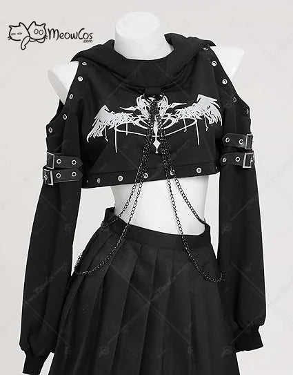 Women's Gothic Crop Top Hoodie For Everyday Wear, Halloween, Costume Party - Premium hoodies from Lizard Vigilante - Just $99.99! Shop now at Lizard Vigilante