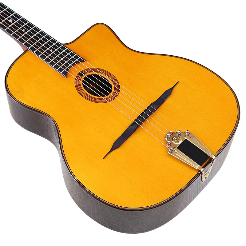 41-Inch Django Spruce Top Gypsy Swing Acoustic Guitar – High Gloss 6-String Folk Guitar with Hickory Fingerboard and Rosewood Back - Premium guitar from Lizard Vigilante - Just $280.99! Shop now at Lizard Vigilante