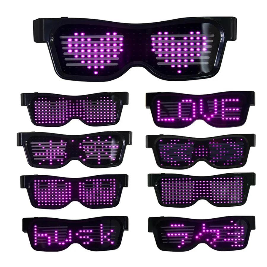 LED Glasses Bluetooth APP Control Programmable Text USB Charging Display Glasses Nightclub DJ Festival Party Glowing Toy Gift - Lizard Vigilante