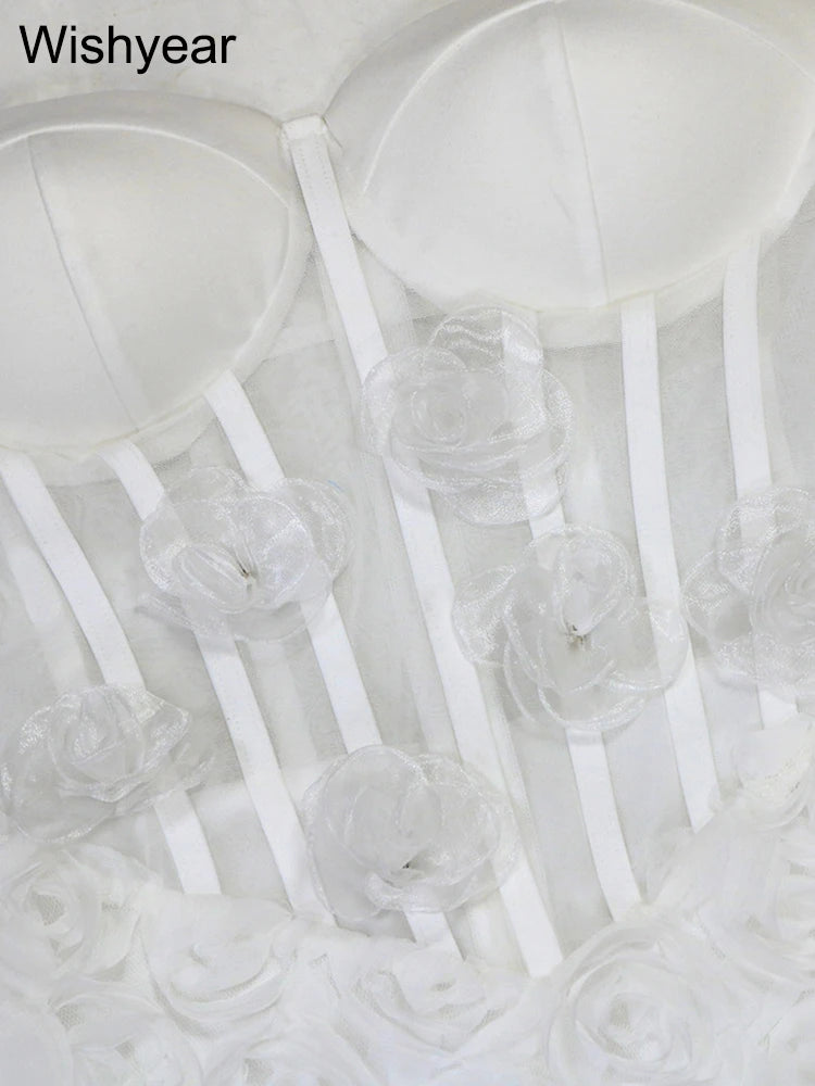 New Sexy Off Shoulder 3D Flower See Through Strapless White Mini Dresses Women‘s Elegant Birthday Evening Guest Party Prom Robe - Premium  from Lizard Vigilante - Just $81.99! Shop now at Lizard Vigilante