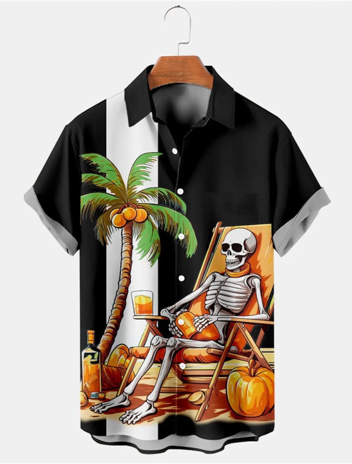 Men's Shirt Skull Vintage Beach Hawaiian Casual Social Flower Shirt Street Fashion Short Harajuku Floral Blouse Rockabilly - Lizard Vigilante