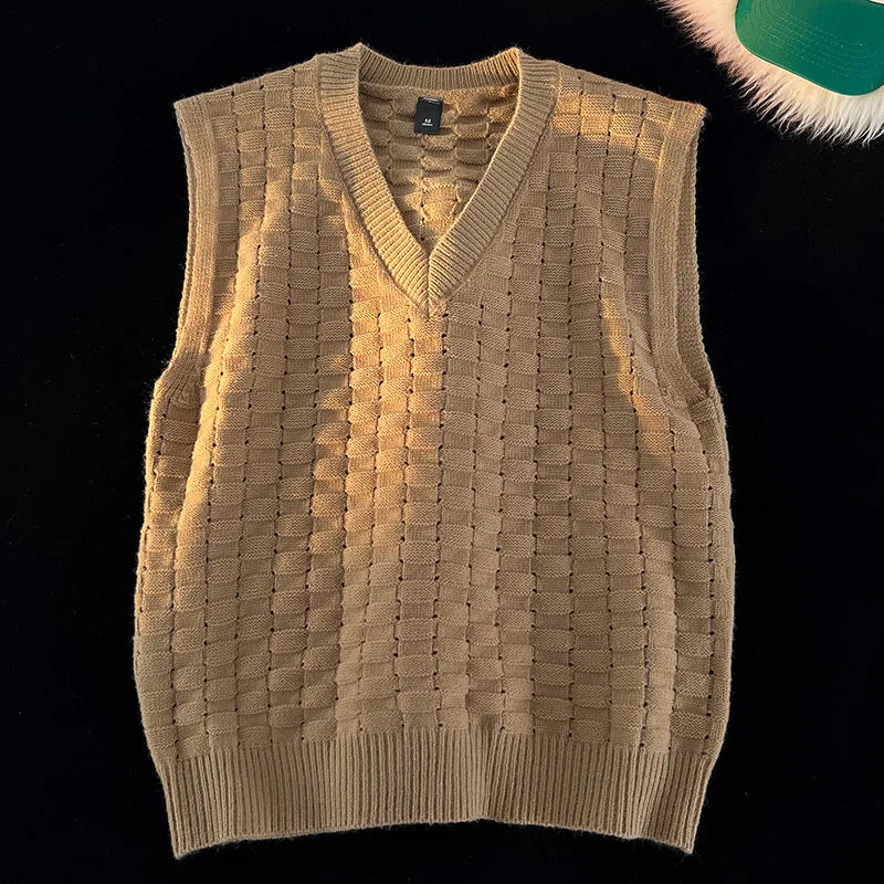 “GRUNGEWEAVE 666” Vintage Knit Vest – Jacquard Check Pattern Sleeveless V-Neck Armor for Off-Stage Legends & Louder Lives - Premium vest from dsers - Just $47.99! Shop now at Lizard Vigilante