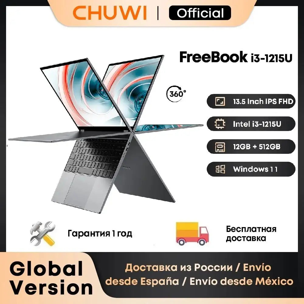 CHUWI FreeBook Laptop i3-1215U / N100 Processor 13.5" IPS Screen 2 In 1 Laptop Tablet PC 12GB RAM 512GB SSD Support Stylus