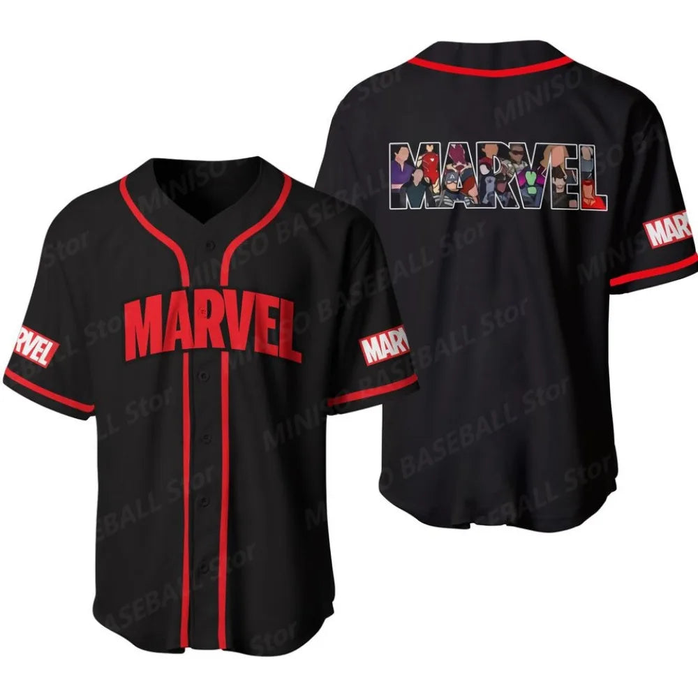 2024 Summer Marvel Custom Superhero Baseball Jersey for Kids & Adults – Striped Sports Leisure T-shirt – Perfect for Outdoor Training & Everyday Wear - Premium jersey from Lizard Vigilante - Just $31.08! Shop now at Lizard Vigilante