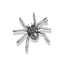Venom Stage Spider Brooch – Giant Crystal Punk Insect Pin with Pearl Shockwave