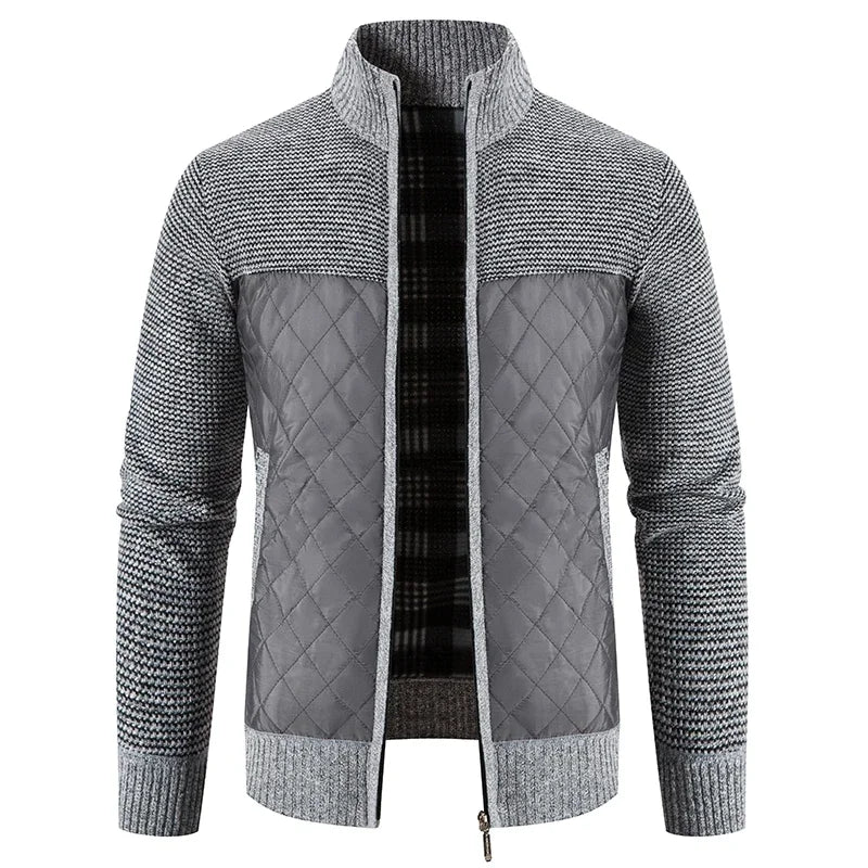 Men's Luxury Checkered Knit Hooded Cardigan – High-Quality Fleece Winter Sweater Jacket with Zipper Closure - Premium cardigan sweater from Lizard Vigilante - Just $46.66! Shop now at Lizard Vigilante