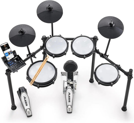 Alesis Nitro Max Kit Electric Drum Set with Quiet Mesh Pads, 10" Dual Zone Snare, Bluetooth, 440+ Authentic Sounds, Drumeo - Lizard Vigilante