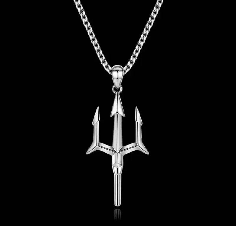 Fashionable Neptune Poseidon Trident Metal Pendant Necklace Men's Biker Gothic Rock Motorcycle Fashion Jewelry Gift - Lizard Vigilante