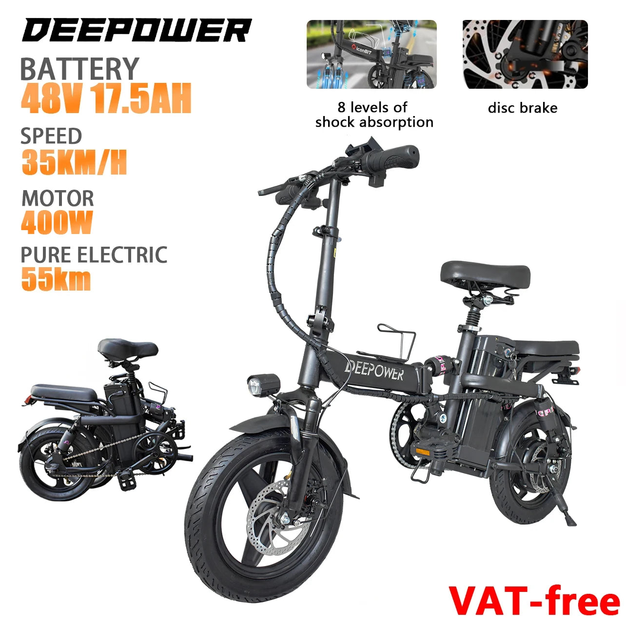 DEEPOWER K300: Compact and Powerful Foldable E-Bike with 400W Motor - Premium  from Lizard Vigilante - Just $547.99! Shop now at Lizard Vigilante