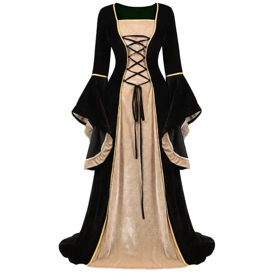 Medieval Renaissance Velvet Long Dress Women Victorian Retro Fancy Gown Halloween Cosplay Costume Plus Size