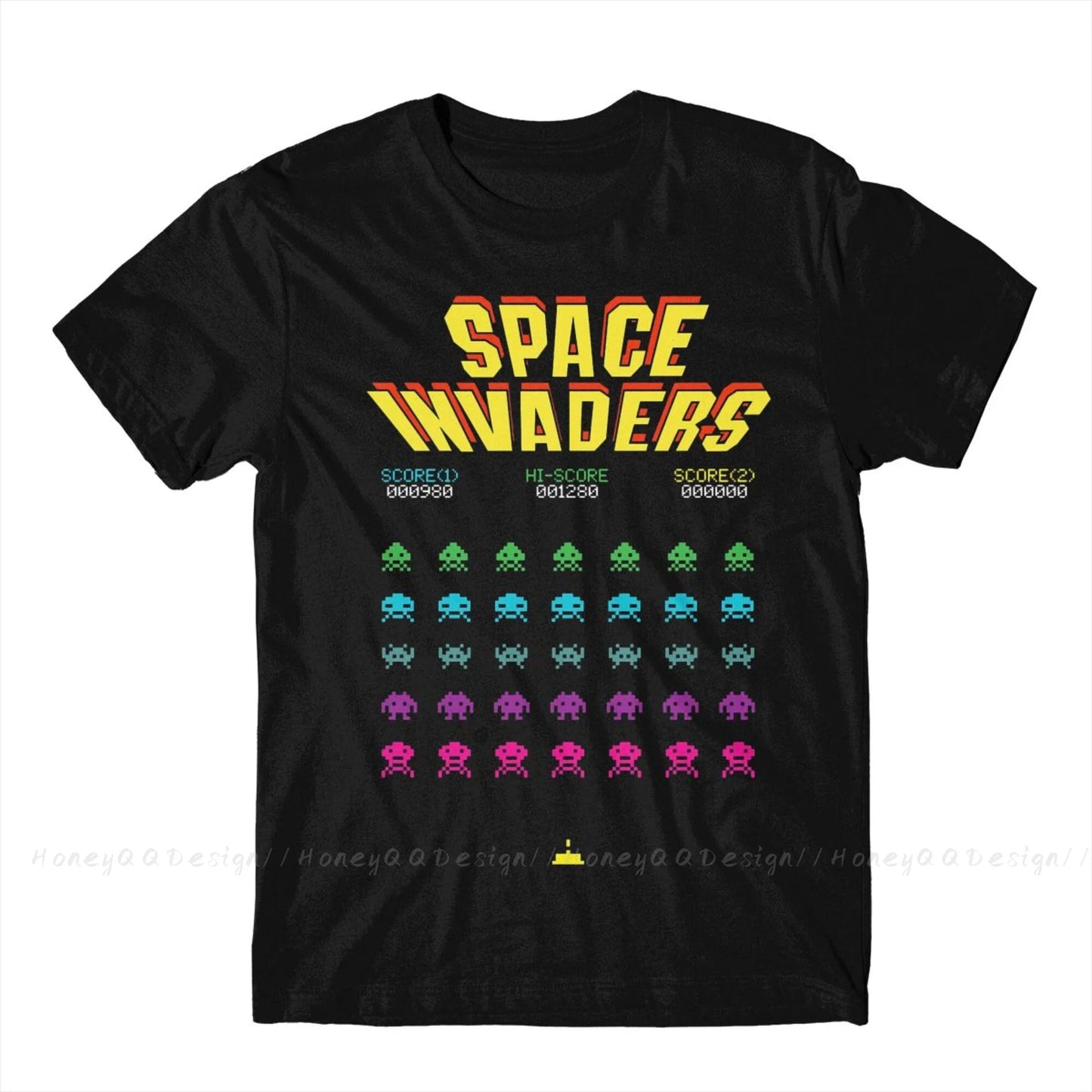 Space Invaders T-Shirt 70s 80s Arcade Game Men 100% Cotton Short Summer Sleeve Casual Plus Size Shirt Adults - Lizard Vigilante