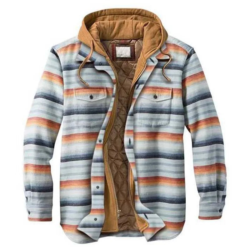 Oversized Plaid Patchwork Hooded Shirt Jacket – Men's Casual Streetwear Outerwear for Autumn & Winter - Premium jacket from Lizard Vigilante - Just $46.66! Shop now at Lizard Vigilante