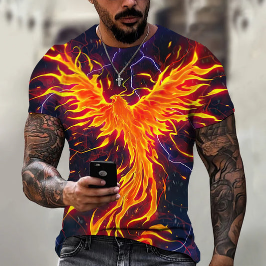 Summer Men's T-shirts 3d Phoenix Print Graphic Short Sleeve Tops Fashion Hip Hop Tees Men Oversized T shirt Vintage Men Clothing - Premium T-Shirt from Lizard Vigilante - Just $23.99! Shop now at Lizard Vigilante