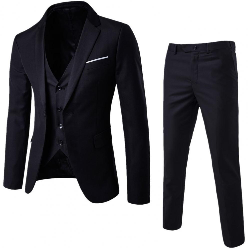 Men Three-piece Suit Men's Formal Business Style Slim Fit Wedding Suit Set with Silky Smooth Anti-wrinkle Fabric Turn-down - Premium  from Lizard Vigilante - Just $23.99! Shop now at Lizard Vigilante