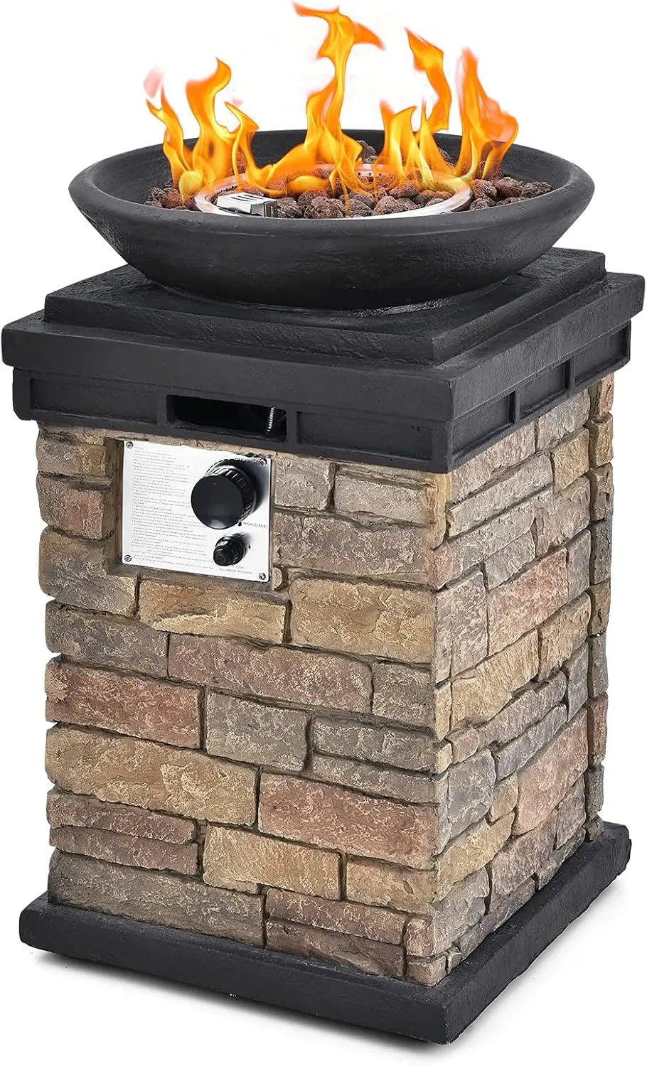 Rustic Propane Firebowl Column, 40,000 BTU Gas Fire Pit Table with Ledgestone Design & Rain Cover - Premium fire pit from Lizard Vigilante - Just $299.88! Shop now at Lizard Vigilante