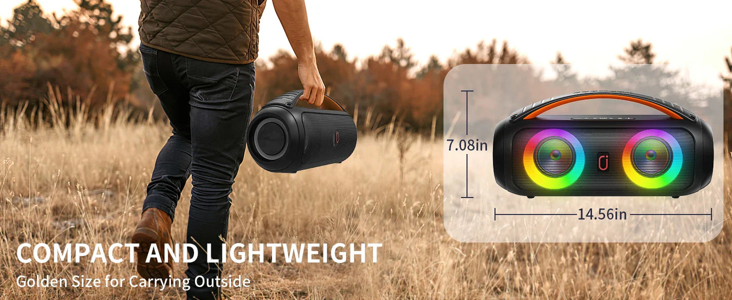 Portable Bluetooth Wireless Speaker, Loud Boombox Speaker with Subwoofer, Powerful Deep Bass Stereo Sound, IP65 Waterproof