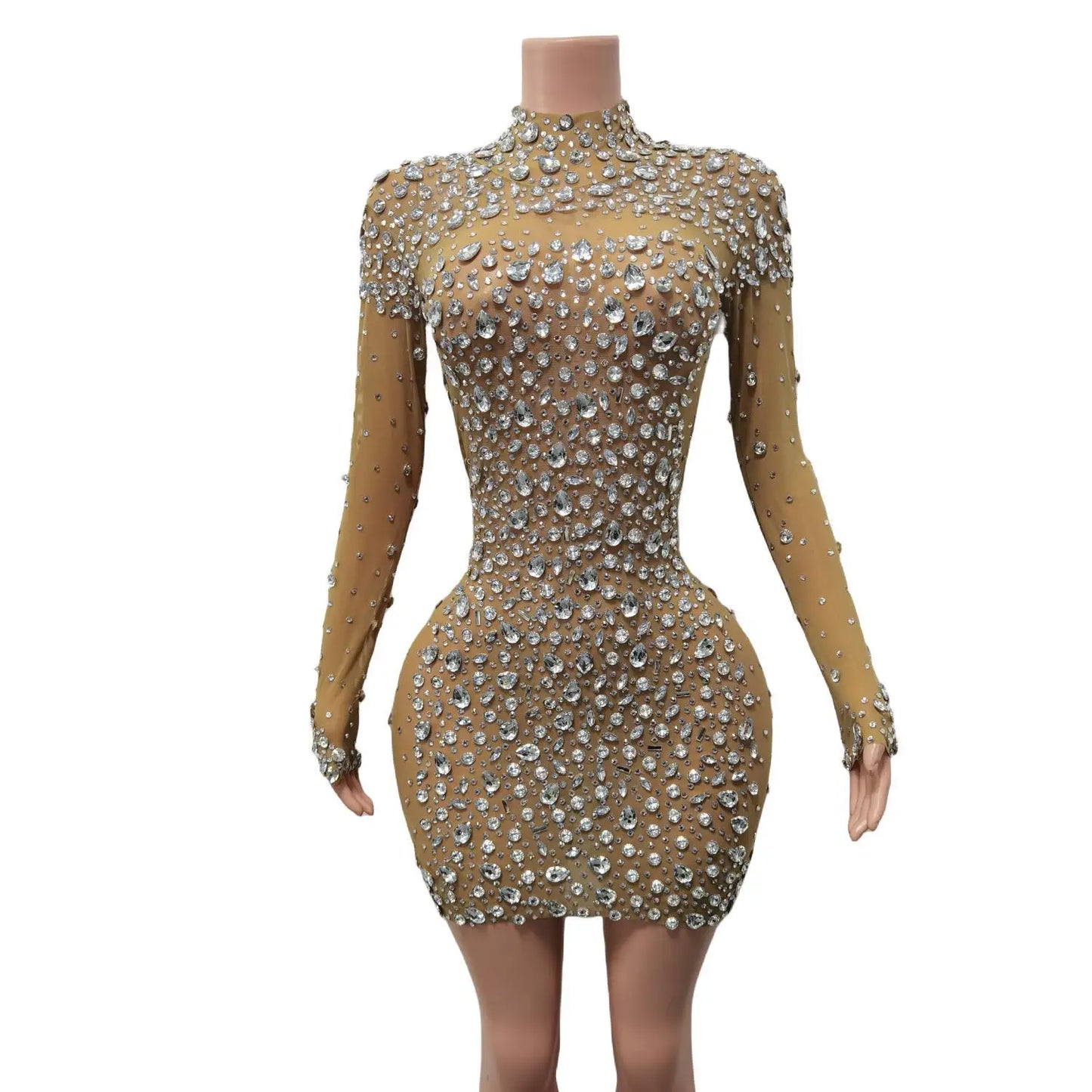 Christia Bella Sparkly Pink Rhinestones Dress – Sexy Dance Performance & Evening Party Dress with Abstract Pattern - Premium dress from Lizard Vigilante - Just $208.88! Shop now at Lizard Vigilante