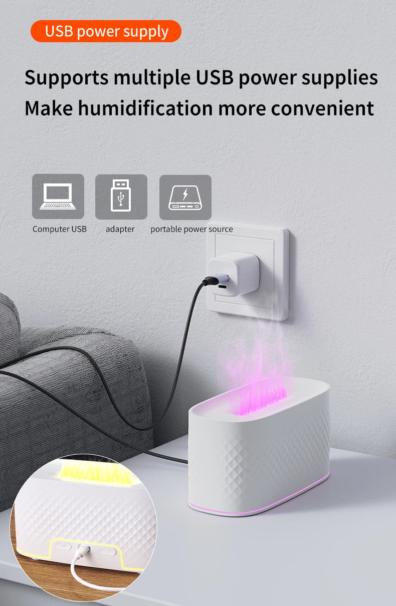 Colorful Simulation Flame Aroma Diffuser Home Hotel Desktop USB Air Humidifier