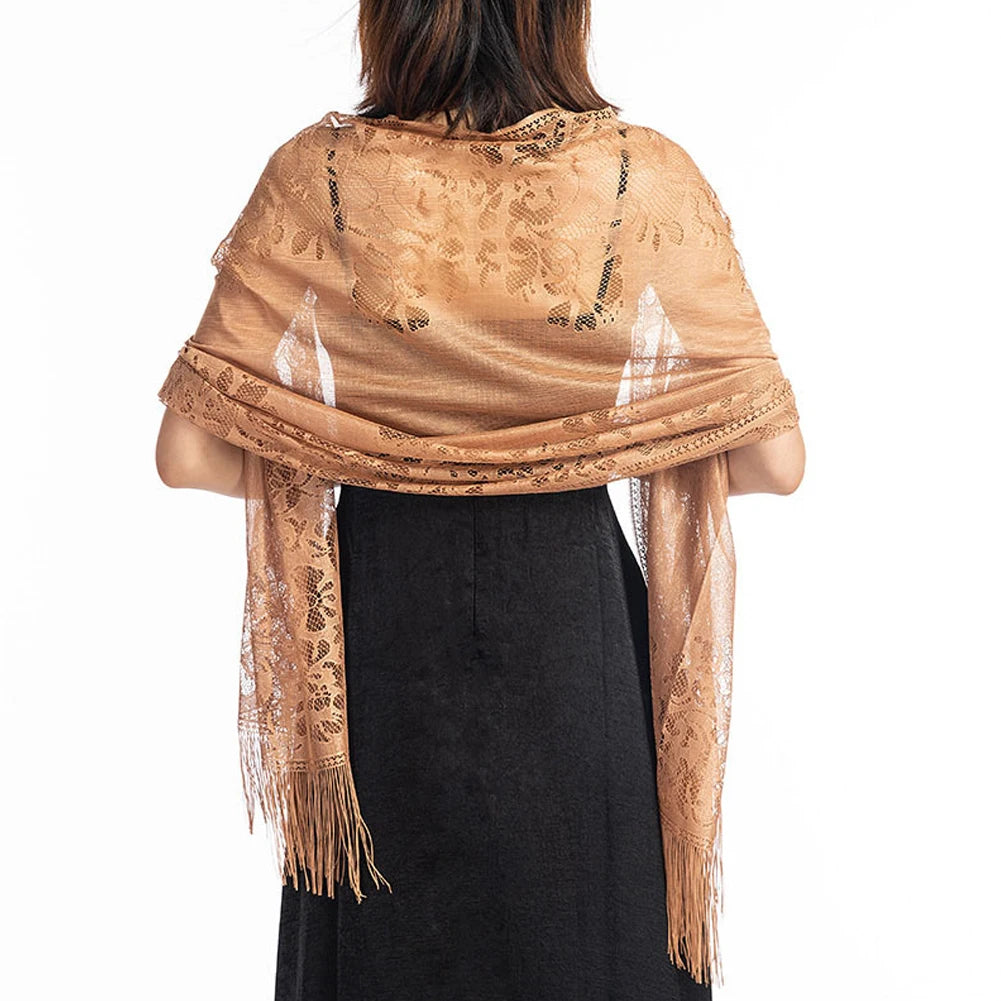 Fashion Women's Lace Sheer Tassels Evening Dress Shawl Hollow Bridal Bridesmaid Boleros Wraps Mesh Wedding Capes Party Shawls - Premium  from Lizard Vigilante - Just $24.99! Shop now at Lizard Vigilante