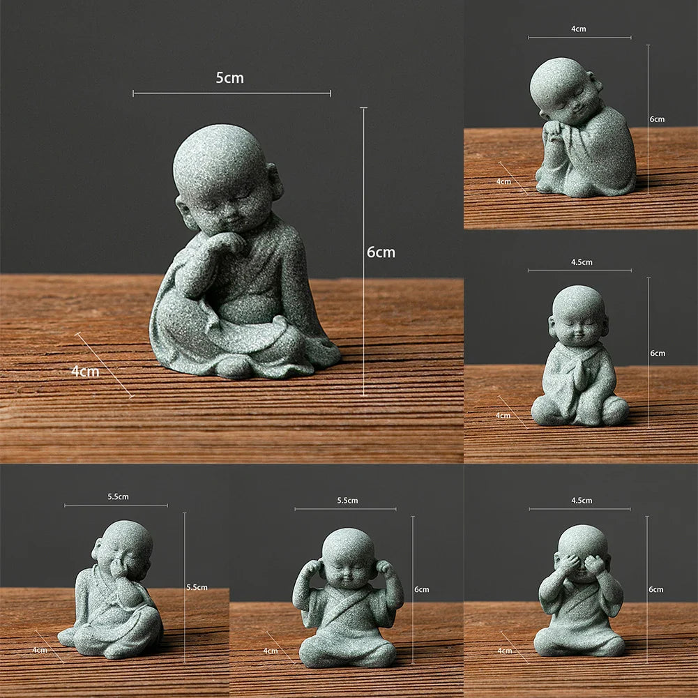 Buddha Stone Statue Little Buddhist Monks Tibetan Buddhism Figurines Zen Garden Ornament Meditation Home Aquarium Decoration