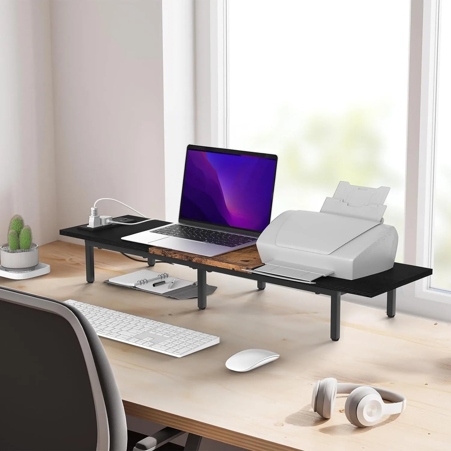 Monitor Stand for 2 Monitors Long Monitor Riser with USB Ports Wood Desktop Computer Riser Monitor Shelf Holder Stand - Premium  from Lizard Vigilante - Just $48.99! Shop now at Lizard Vigilante