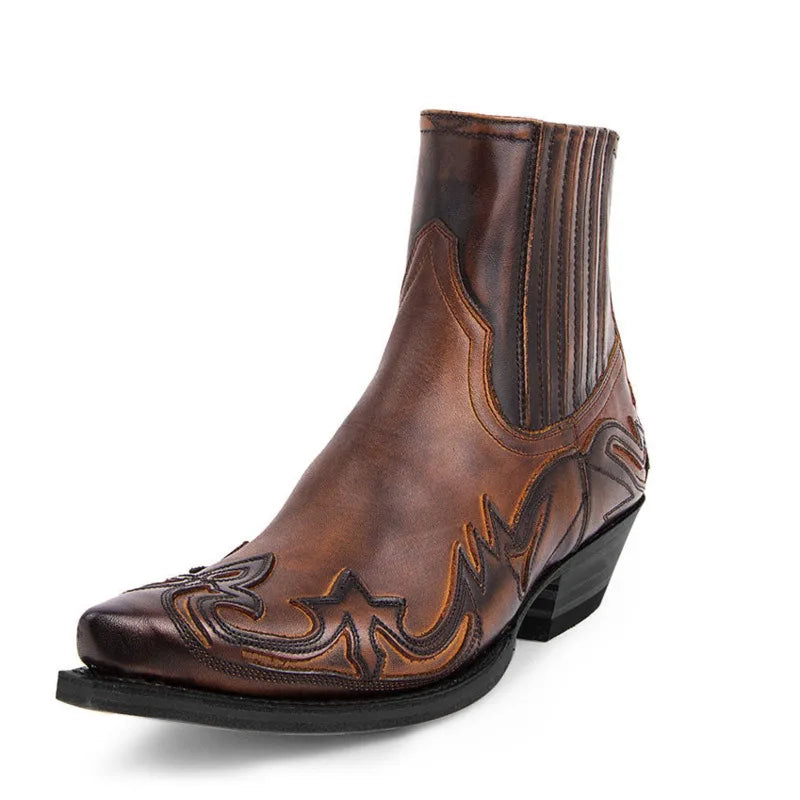 Men's Retro Cowboy Boots with Embroidery | Steampunk Leather Ankle Boots | Western Martin Boots - Premium boots from Lizard Vigilante - Just $58.88! Shop now at Lizard Vigilante