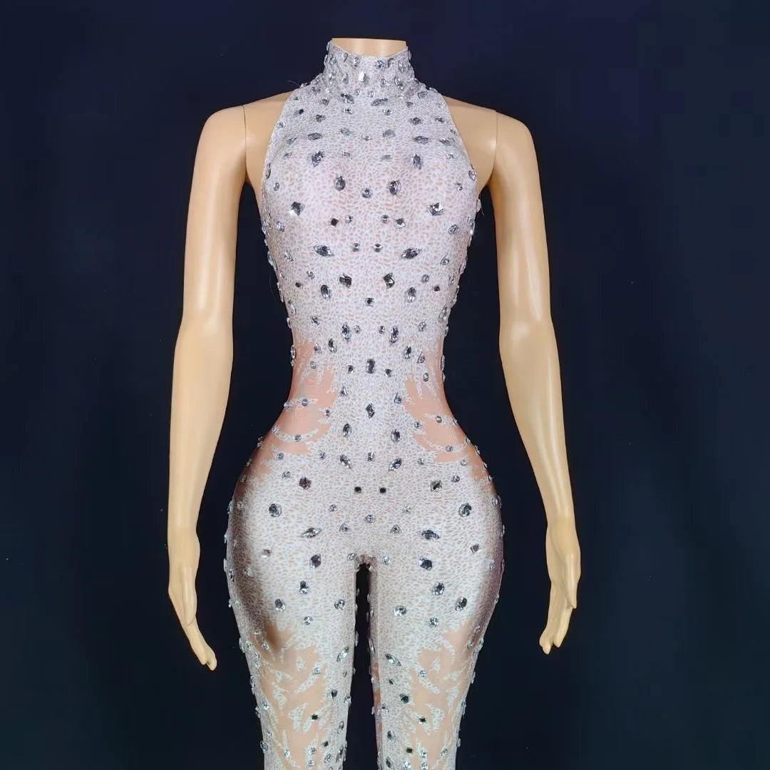 Ladies Sparkling Rhinestone Sleeveless Stretch Jumpsuit Women's Party Clothing Bar Nightclub Female Singer Stage Performance Costume - Premium  from Lizard Vigilante - Just $89.99! Shop now at Lizard Vigilante