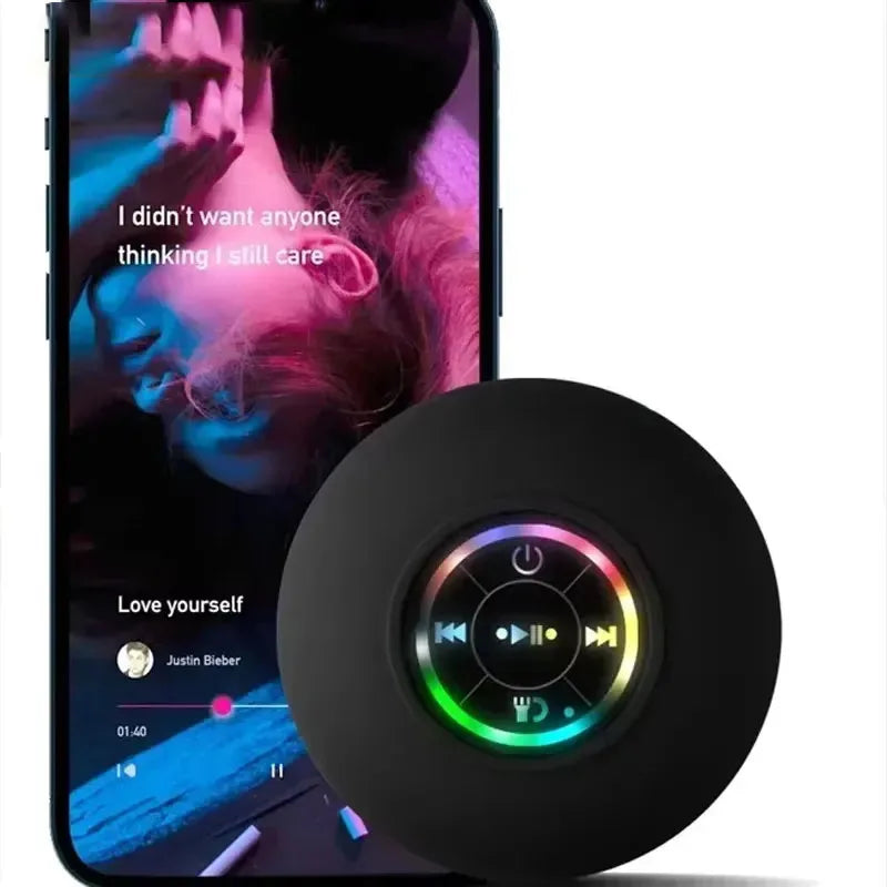 Mini Bluetooth Speaker w/ LED Lights & Super Suction |   IPX4 Waterproof for Bathroom/Outdoor |   Portable Wall Adsorbable Sound