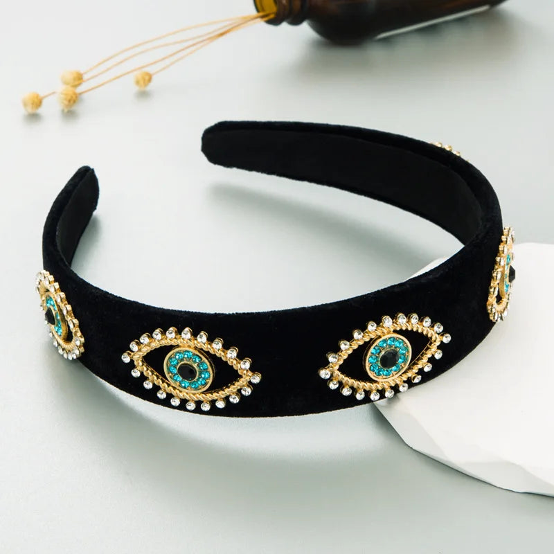 New Vintage Crystal Eyes Velvet Headband Wide Cross Baroque Hair Rope Party Hairband Girls Women Luxury Hair Accessories - Premium Headband from Lizard Vigilante - Just $36.99! Shop now at Lizard Vigilante