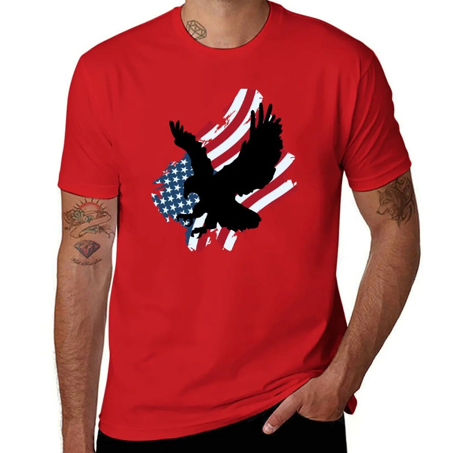 Eagle Distressed USA Flag T-Shirt Boys Animal Print Fashion Mens Clothing - Lizard Vigilante