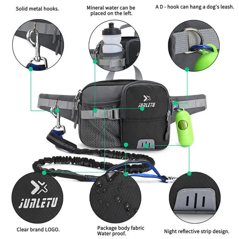 Retractable Hands Free Dog Leash with Adjustable Waist Bag Phone Pouch Water Bottle Holder Reflective for Running Walking - Premium leash from Lizard Vigilante - Just $32.99! Shop now at Lizard Vigilante