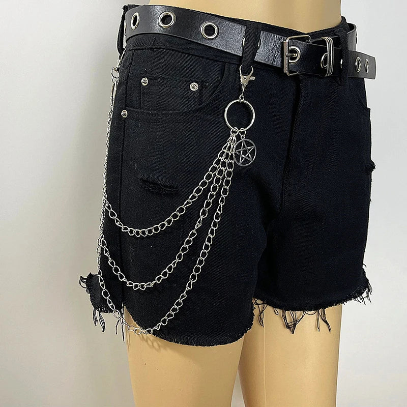 Punk Street Keychain Chain – Unisex Moon Star Rivets Skull Belt Accessory - Premium keychain from Lizard Vigilante - Just $19.88! Shop now at Lizard Vigilante