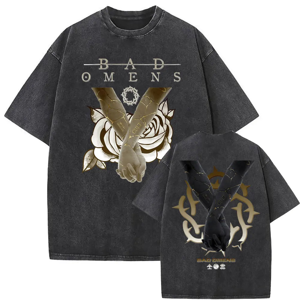 Washed Vintage Bad Omens Band T-Shirt | THE DEATH OF PEACE OF MIND Oversized T-Shirt for Men & Women | Rock Gothic Fashion Tee - Premium T-Shirt from Lizard Vigilante - Just $24.99! Shop now at Lizard Vigilante