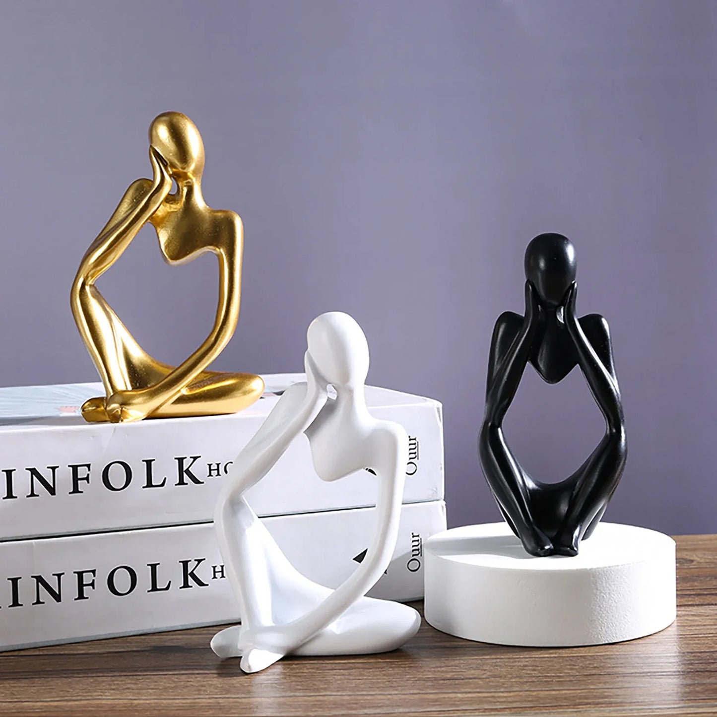 3pcs Thinker Statue Collectible Resin Abstract Art Sculpture Desktop Ornaments Christmas Gifts Home Decor for Office Study Shelf