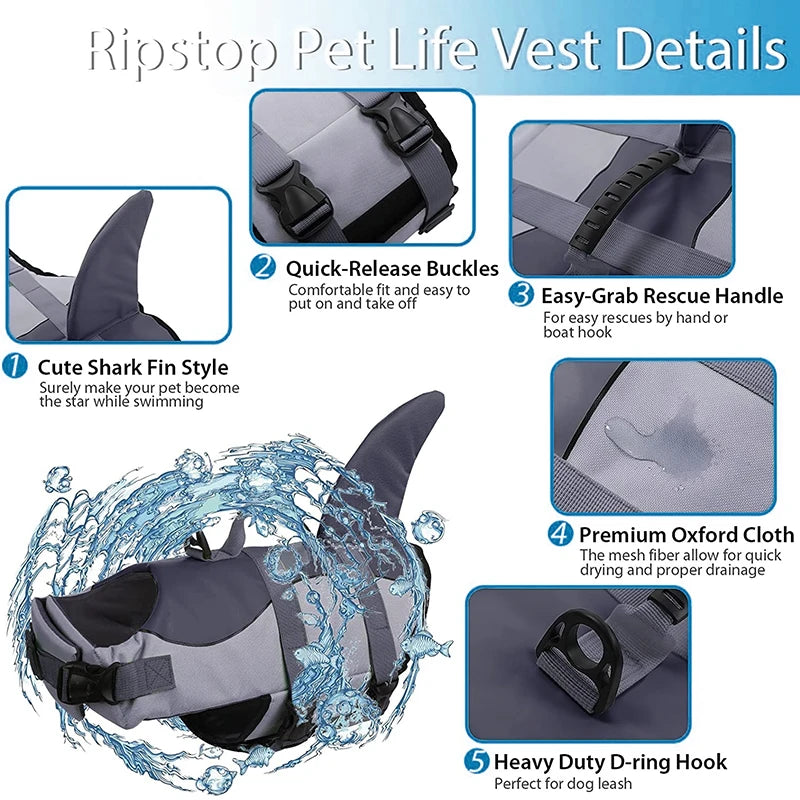 Dog Life Jacket Ripstop Shark Vests Shape Dog Lifesaver With Rescue Handle Pet Safety Swimsuit For Swimming Pool Beach Boating - Premium  from Lizard Vigilante - Just $21.99! Shop now at Lizard Vigilante