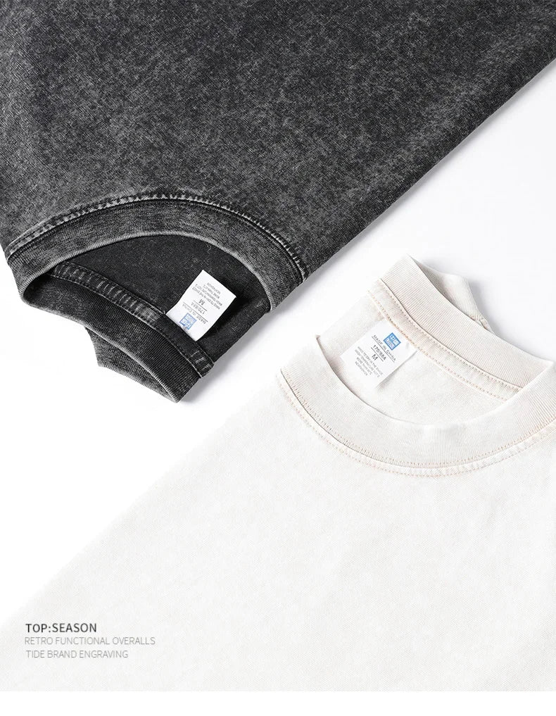 250gsm Vintage Acid Wash Punk Tee – Retro Streetwear T-Shirt for Men & Women | Harajuku Hip-Hop Grunge Cotton Short Sleeve | Namou Drane Exclusive - Premium tee from dsers - Just $27.77! Shop now at Lizard Vigilante