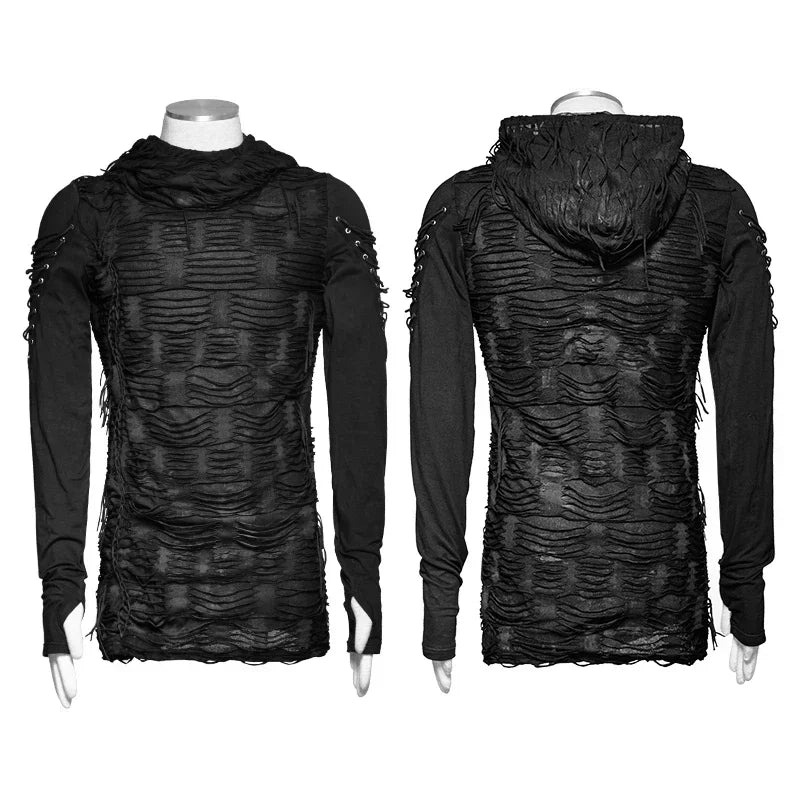 PUNK RAVE Gothic Hooded T-Shirt | Men's Long Sleeve Paisley Knit Top | Gothic Streetwear - Premium hooded tee from Lizard Vigilante - Just $41.99! Shop now at Lizard Vigilante