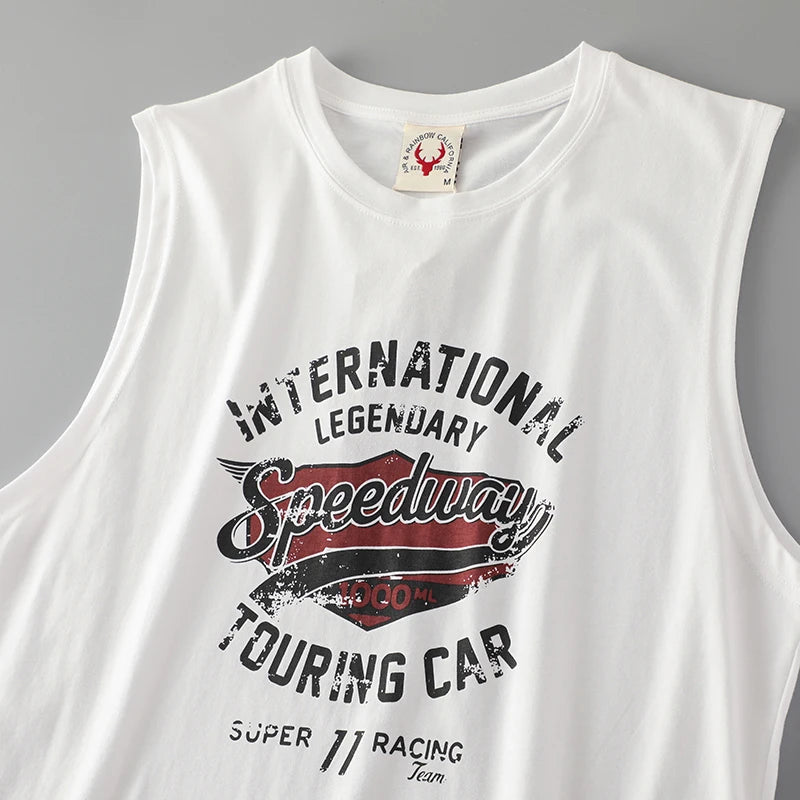 2025 Summer American Retro Sleeveless O-Neck Letter Print T-Shirt – 100% Cotton Men’s Basketball Sports Casual Vest - Premium tee from dsers - Just $30.99! Shop now at Lizard Vigilante