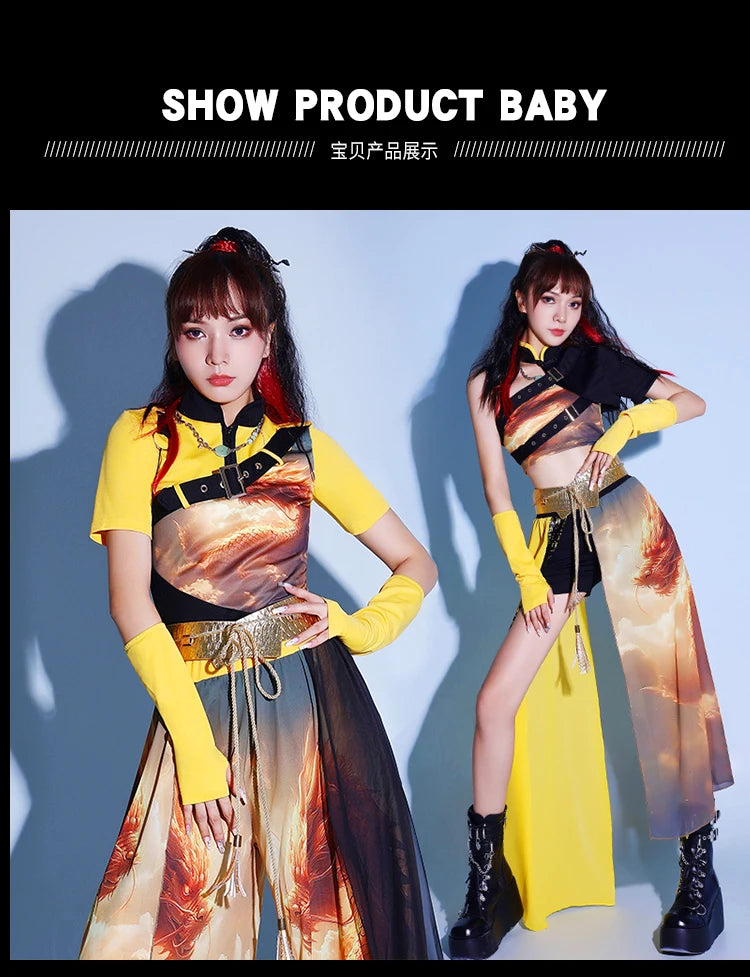 Vibrant Yellow Kpop Jazz Dance Costume for Women, Performance Stagewear, DJ & Nightclub Outfit, Streetwear Dancewear - Premium costume from Lizard Vigilante - Just $73.99! Shop now at Lizard Vigilante