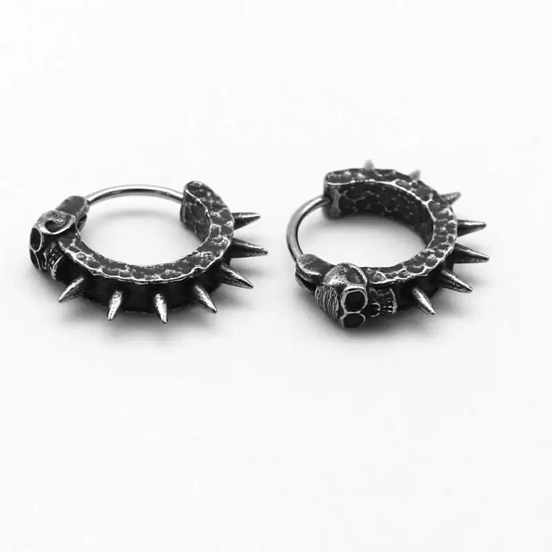 Vintage Black Skull Needle Hoop Earrings – Hypoallergenic Punk Biker Rock Jewelry for Men - Premium earrings from Lizard Vigilante - Just $19.88! Shop now at Lizard Vigilante