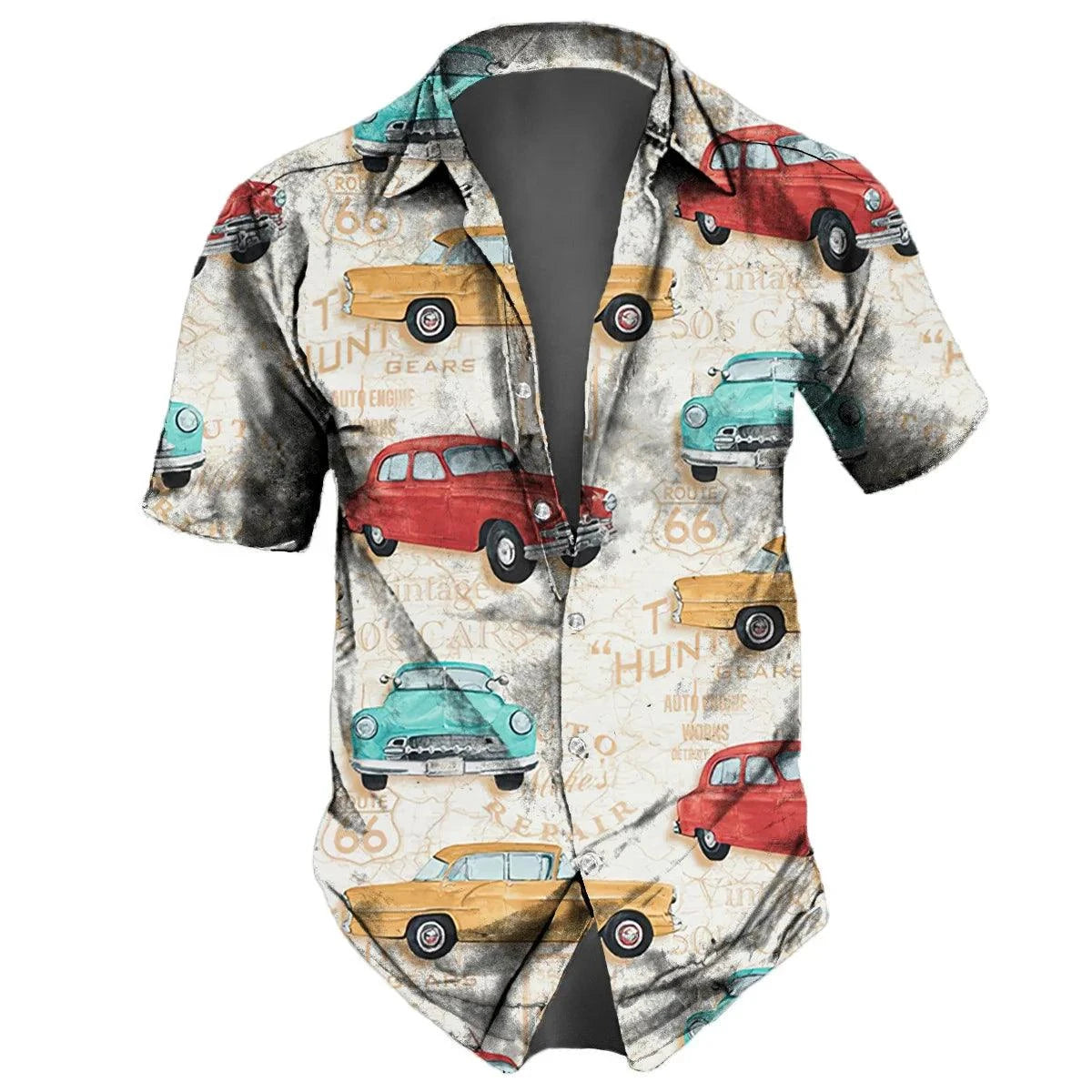 "U.S. Route 66 Retro Hawaiian Shirt" - 3D Fashion Short Sleeve Streetwear for Men - Premium hawaiian shirt from Lizard Vigilante - Just $26.66! Shop now at Lizard Vigilante