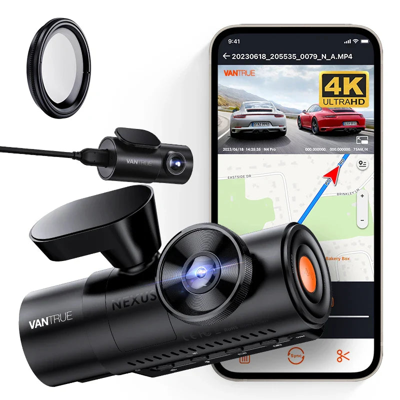 Vantrue N4Pro Dashcam 4K Wi-Fi 3-Channel Dashcam Voice Control IMX678 Night Vision HDR GPS Cam 24h Packing Mode Camera for Car