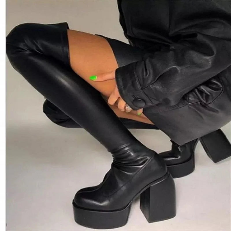 Boots For Woman Knee Shoes On Platform Gothic High Heels Punk Style New Rock Autumn Winter Chunky Pumps Plus Size Women Clothing - Premium boots from Lizard Vigilante - Just $54.99! Shop now at Lizard Vigilante