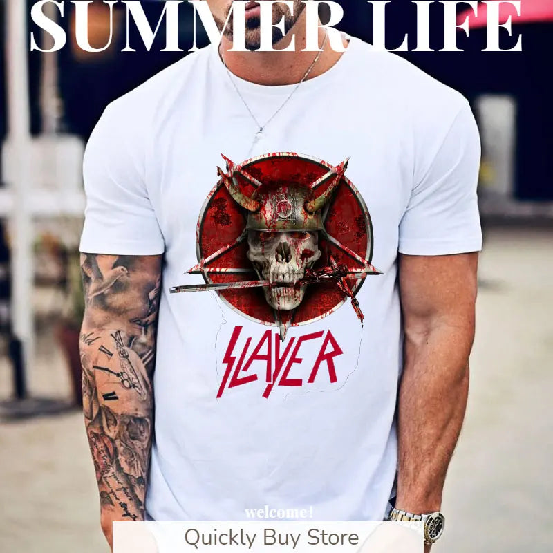 Slayer Metal Band Graphic T-Shirt for Men – Cool Punk Rock Y2K Tee, Unisex Casual Top, XS-4XL - Premium T-shirt from Lizard Vigilante - Just $23.88! Shop now at Lizard Vigilante