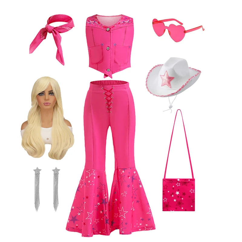 Barbie Movie Costume for Toddler Girls Margot Robbie Barbi Pink Top and Flared Trousers Disney Suit Kids Halloween Birthday Party Clothe - Premium costume from Lizard Vigilante - Just $18.88! Shop now at Lizard Vigilante