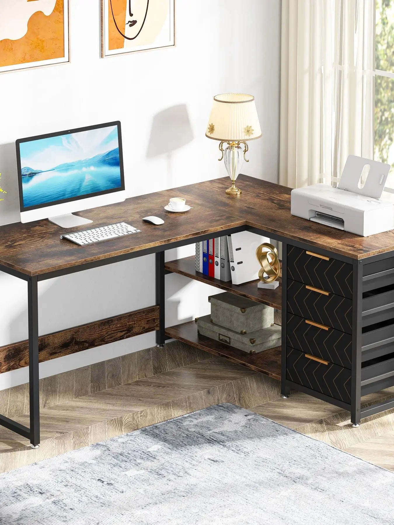 Tribesigns 59" Reversible L-Shaped Computer Desk with Storage Drawers & Shelves – Spacious Corner Office Desk for Home & Workspace - Premium desk from Lizard Vigilante - Just $244.88! Shop now at Lizard Vigilante