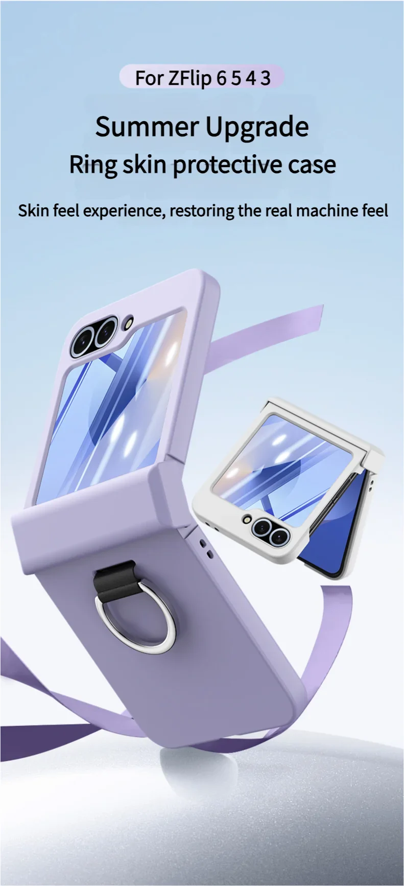 Colorful Matte With Grip Ring Case For Samsung Galaxy Z Flip 6 5 4 3 ZFlip6 ZFlip5 Finger Buckle Solid Color Shockproof Cover