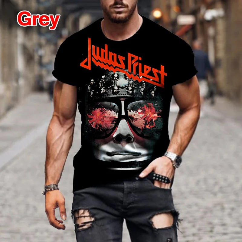 Fashion Hip Hop Rock Judas Priest Band 3D Printed T shirts For Men Casual Street Trend Short Sleeve T-shirt Large Size Clothing - Premium T-shirt from Lizard Vigilante - Just $23.99! Shop now at Lizard Vigilante