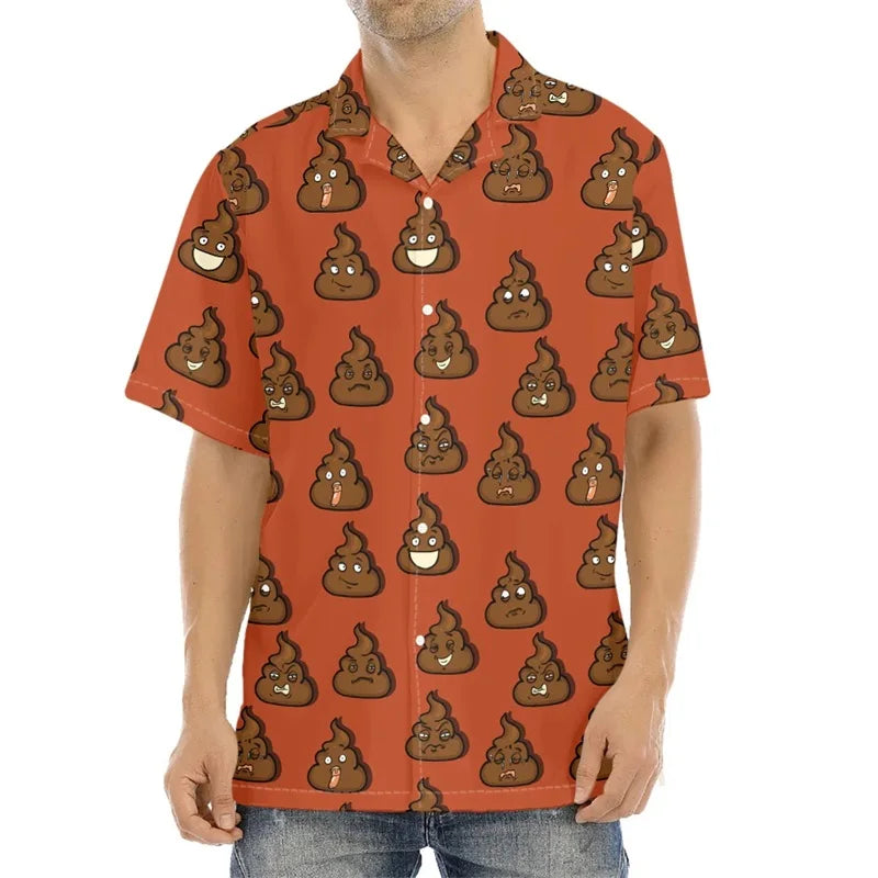Happy Funny Poop Pattern Print Aloha Shirts For Men Summer Short Sleeve Button Down Beach Shirts Tops Mens Plus Size Blouse