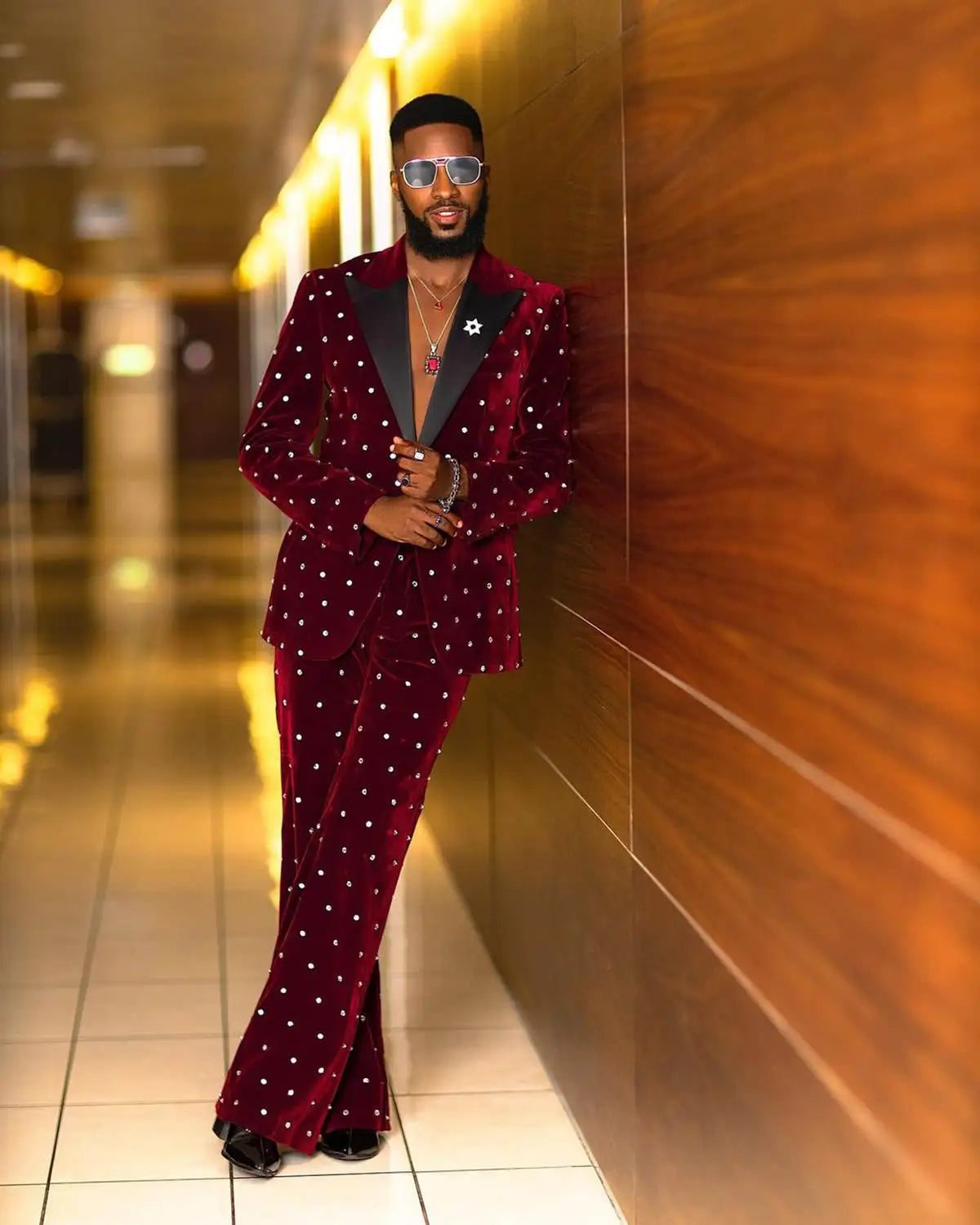 “Crystal Hitman” Men’s Peak Lapel Tuxedo — 2-Piece Custom Crystal Flannel Suit for Rock Weddings & Red Carpet Mayhem